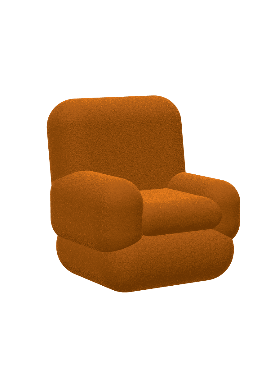 Puff Lounge Chair — Ochre Bouclé, front