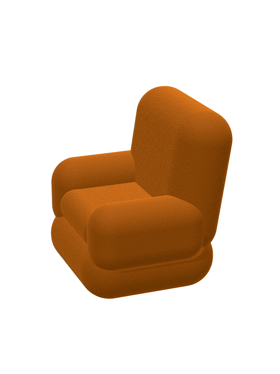 Puff Lounge Chair — Ochre Bouclé, three-quarter view