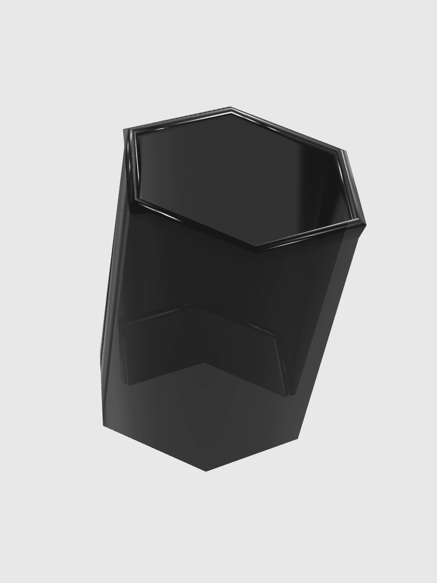Hex Vessel — Onyx Glass, three-quarter view